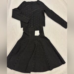 NWT Sandro Festive Dark Grey Studded Two-Piece Set (top S, skirt size 0)